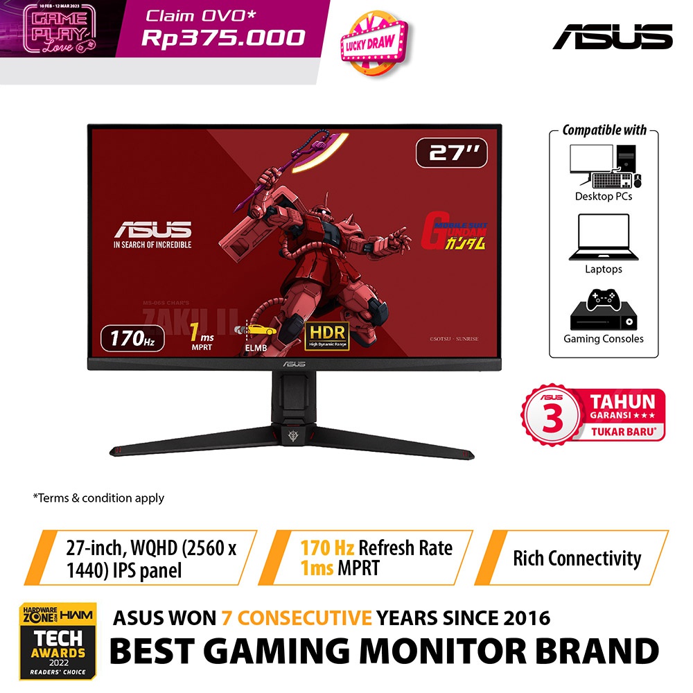 LED Monitor ASUS TUF Gaming VG27AQGL1A 27&quot; 170Hz WQHD HDMI DP