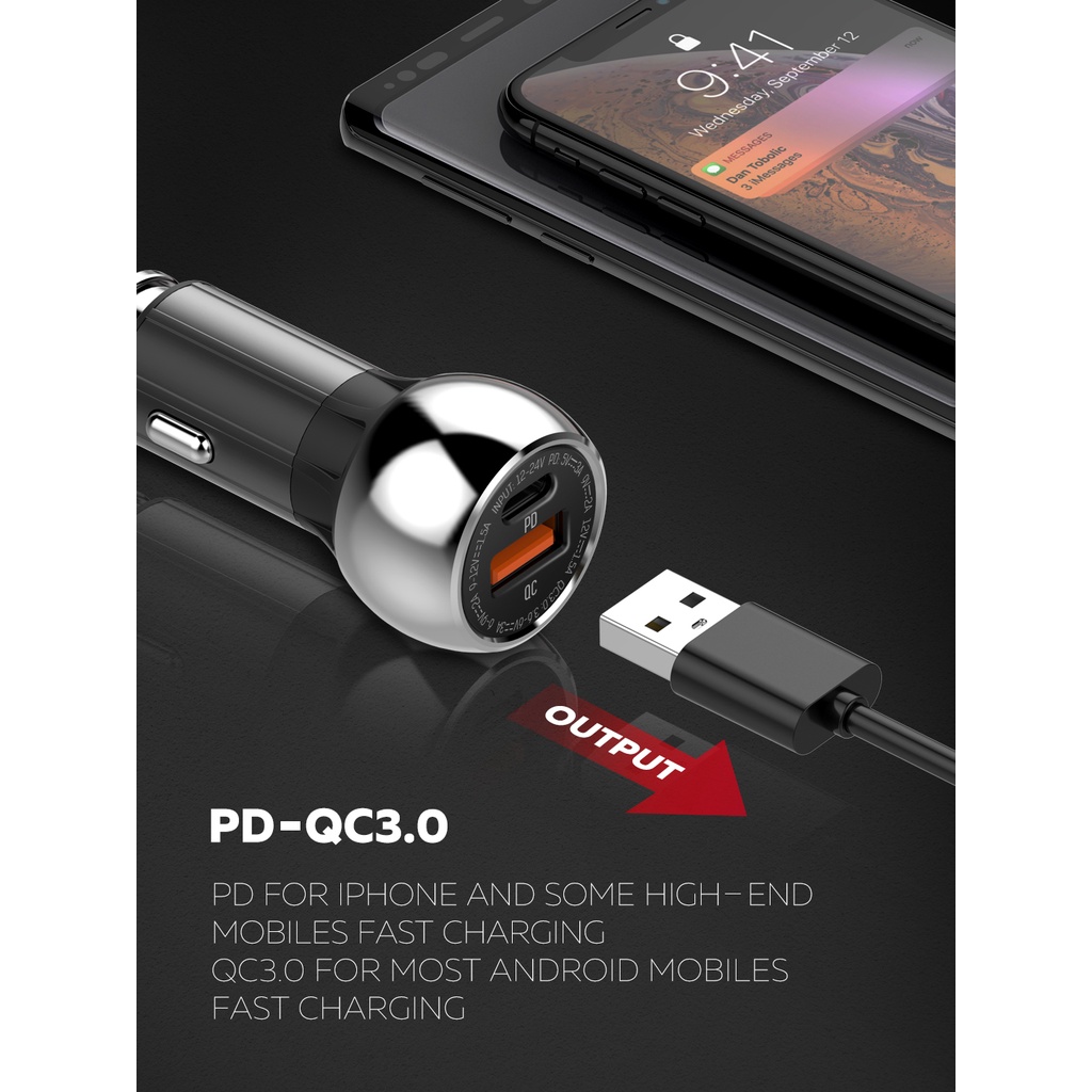 LDNIO Car Charger Mobil C1 C2 C503Q C506Q C509Q C510Q USB C Port Fast Charging LED Display Original