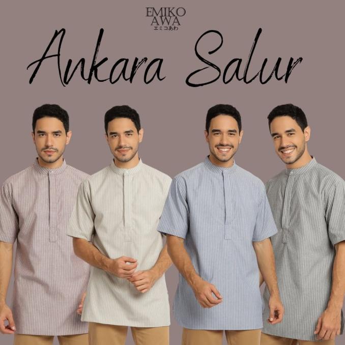 Baju Koko Kurta Pria Ankara Salur - Toraformen Lengan Pendek Premium