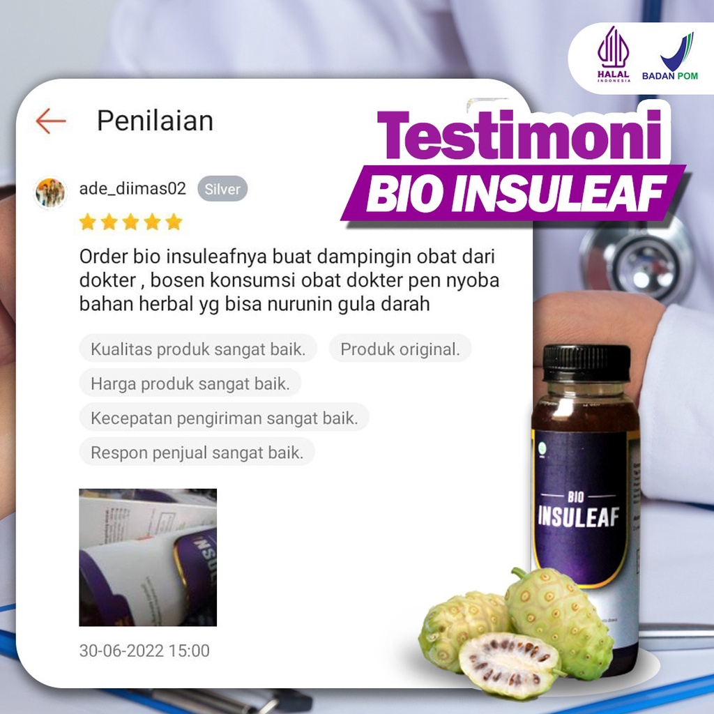 Paket Bebas Diabetes 3 Botol Bio Insuleaf | Minuman Herbal Alami Bantu Atasi Kencing Manis Turunkan Gula Dalam Darah Kolesterol Asam Urat Sudah BPOM &amp; Halal MUI Cocok Untul lansia