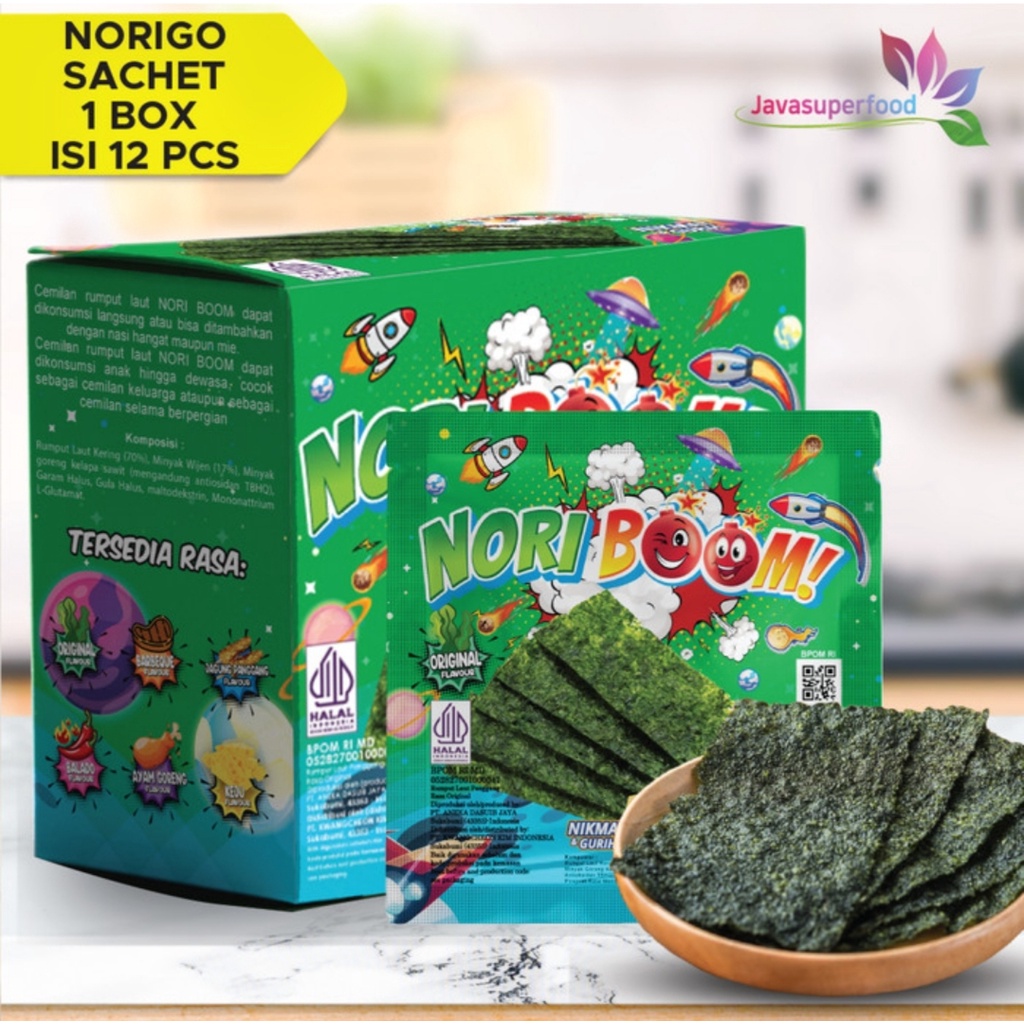 

NoriBoom Rasa ORIGINAL / Nori Sachet Seaweed Snack 3g Halal - ORIGINAL / TAO KAE NOI