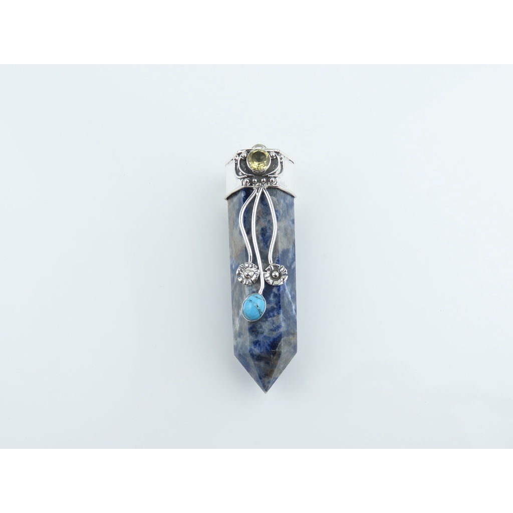 Liontin Kristal Sodalite dengan Permata Citrine dan Turquoise