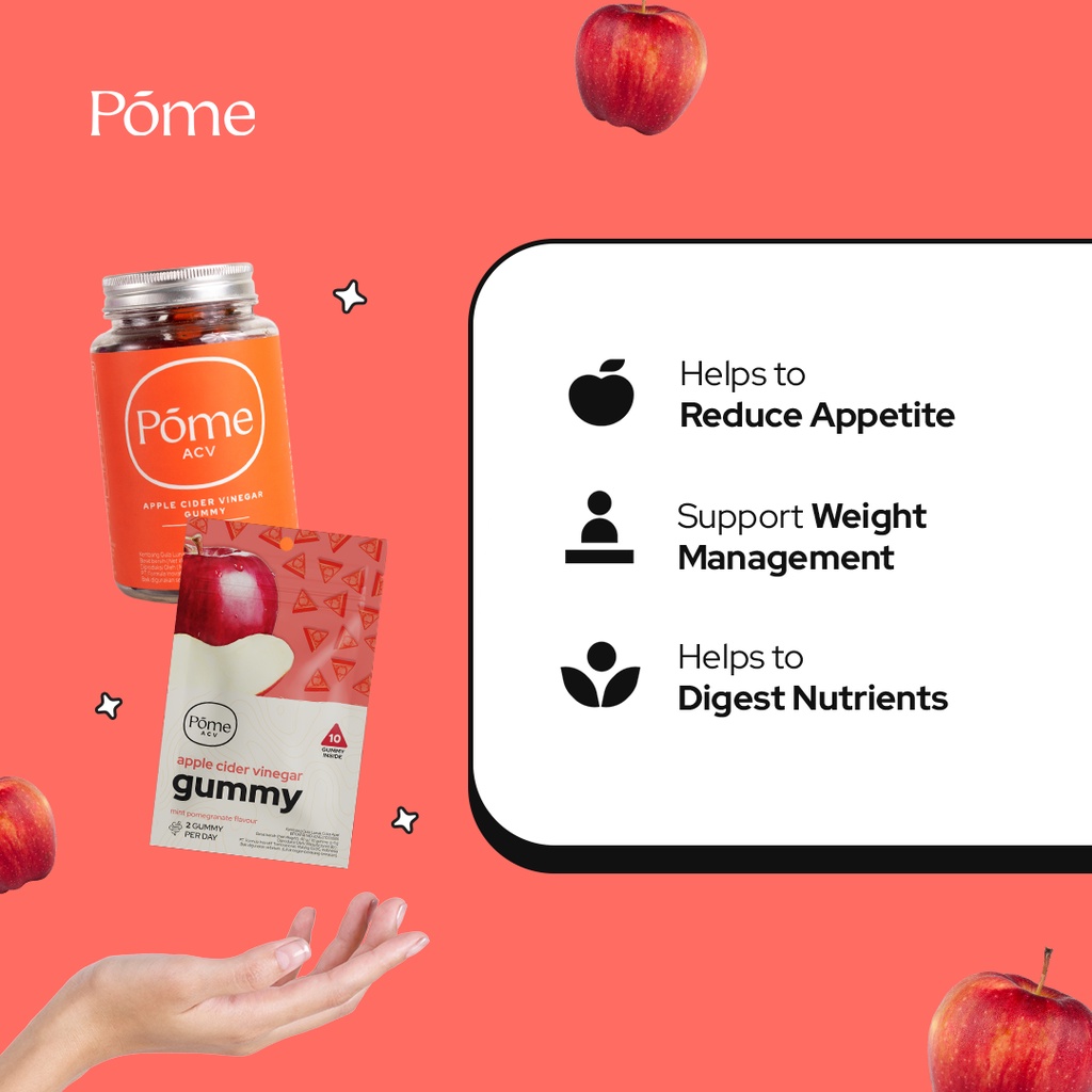 Pome ACV Paket 3 Botol Gummy Cuka Apel Apple Cider Vinegar Suplemen Diet Vegan