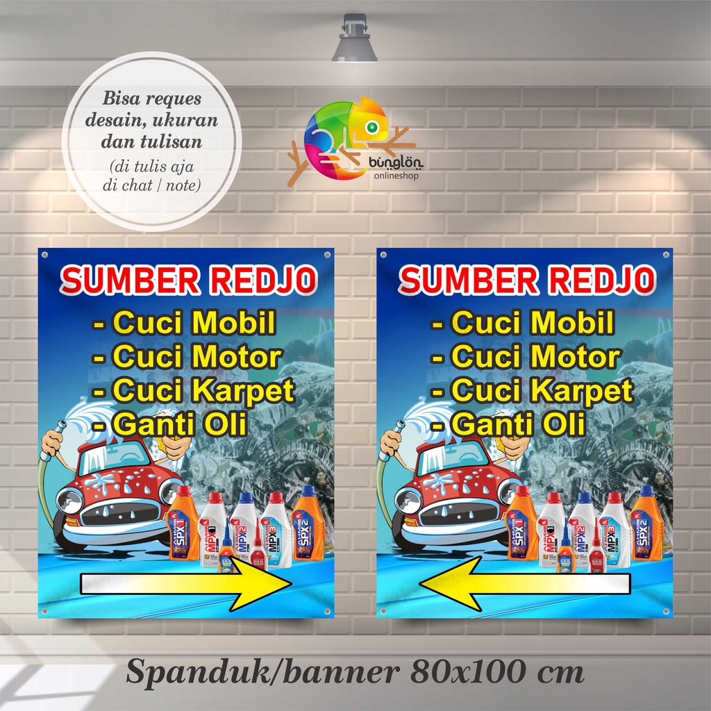 Spanduk Banner 80x100 Cm Plang Spanduk Cucian Motor, Cuci Mobil, Free Desain, Spanduk Cuci Motor Mob