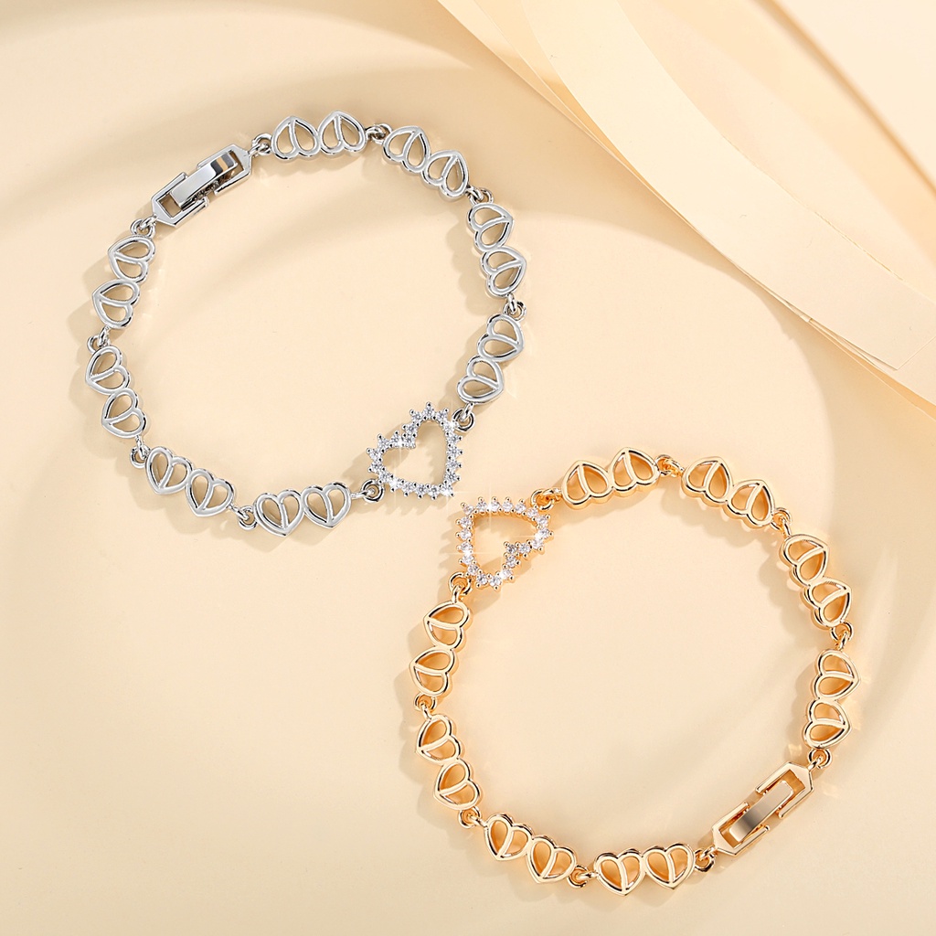 Y946 [COD✔]Gelang Rantai Titanium Wanita Perhiasan Gelang Bentuk Hati Korea Warna Emas/Perak