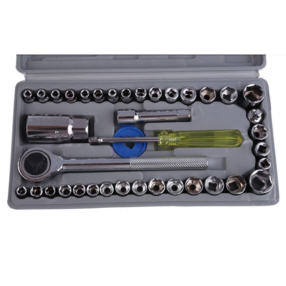 Kunci Ring Pas Set 40 Pcs Multipurpose Combination Socket Wrench Set with 1/4 Ratchet Handle Kunci Shock Motor Lengkap