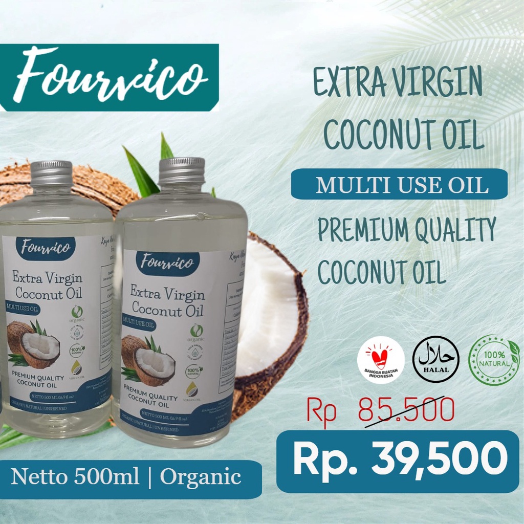 

VCO / Virgin Coconut Oil / VCO VIRGIN COCONUT OIL 500ML / MINYAK KELAPA MURNI fourvico 500ml