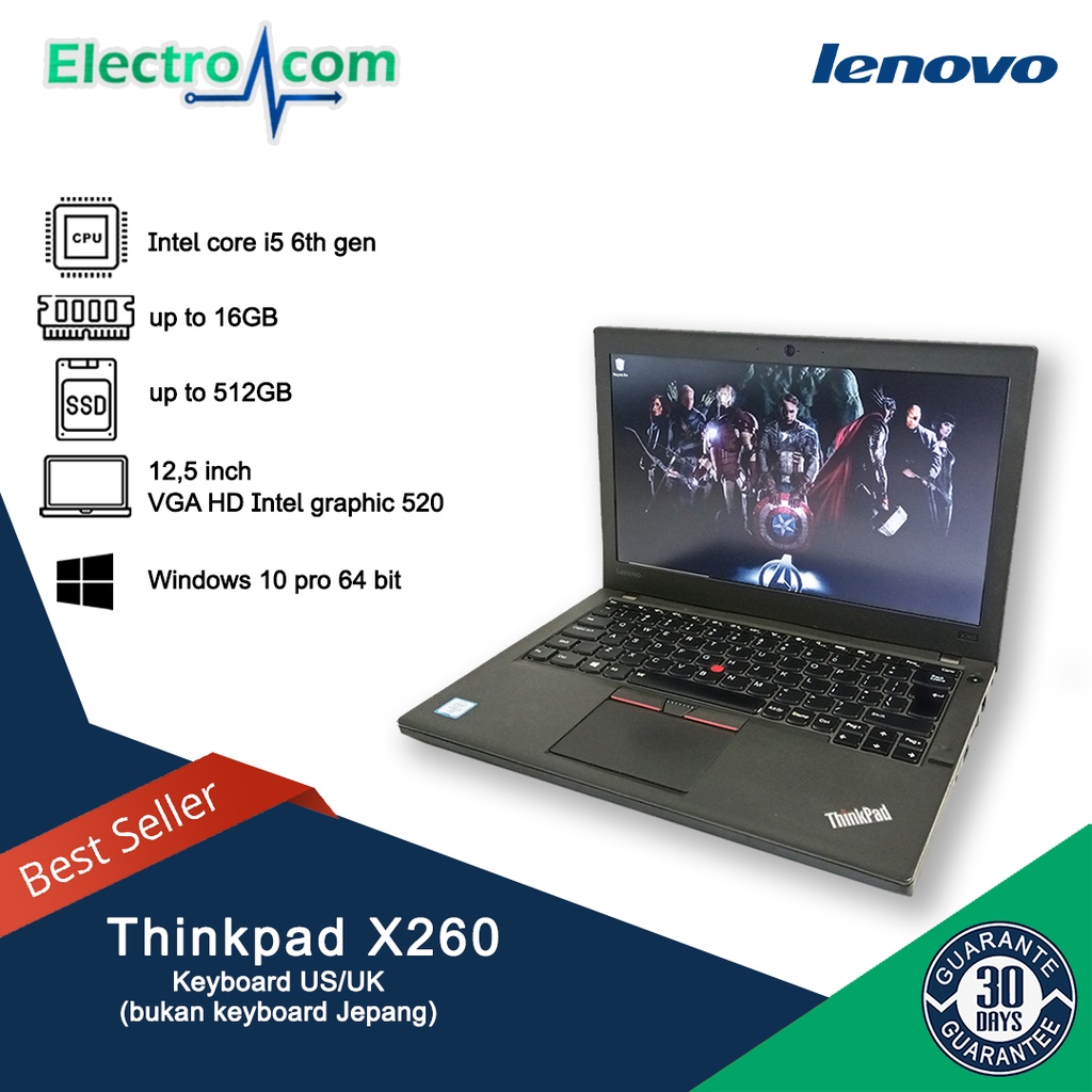 Laptop Lenovo Thinkpad X260 Intel Core i5 Gen6 Ram 16GB SSD 512GB Mulus