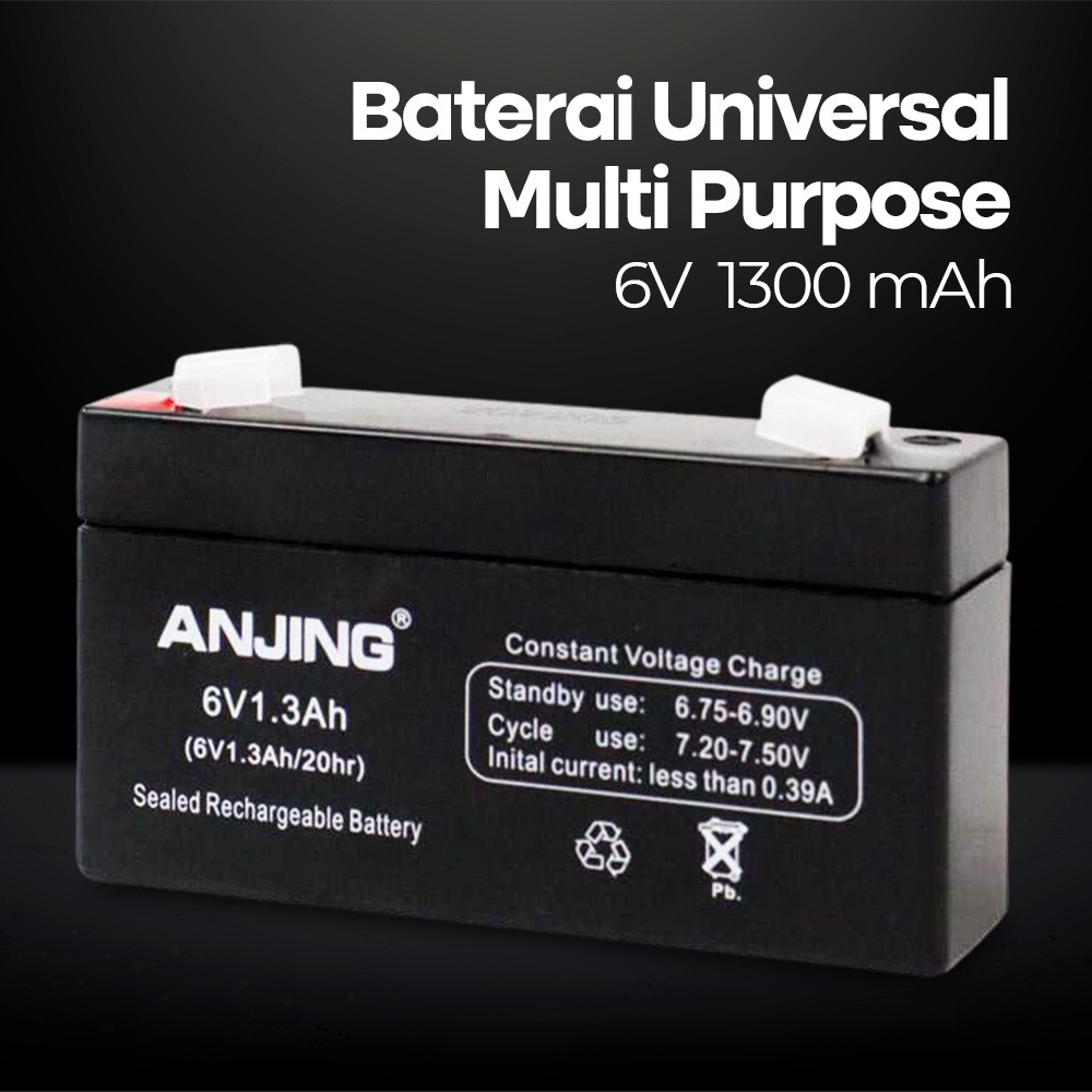 ANJING Baterai Universal Multi Purpose Rechargeable 6V 1.3AH - 20HR6 - Black