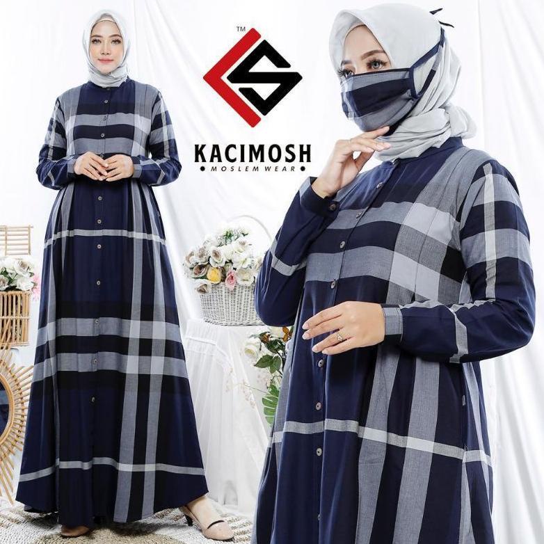 Terbaru Flanel Store (Cod) Gamis Burbery Motif kotak Kotak Premium Impotr Original Kacimos || Gamis 