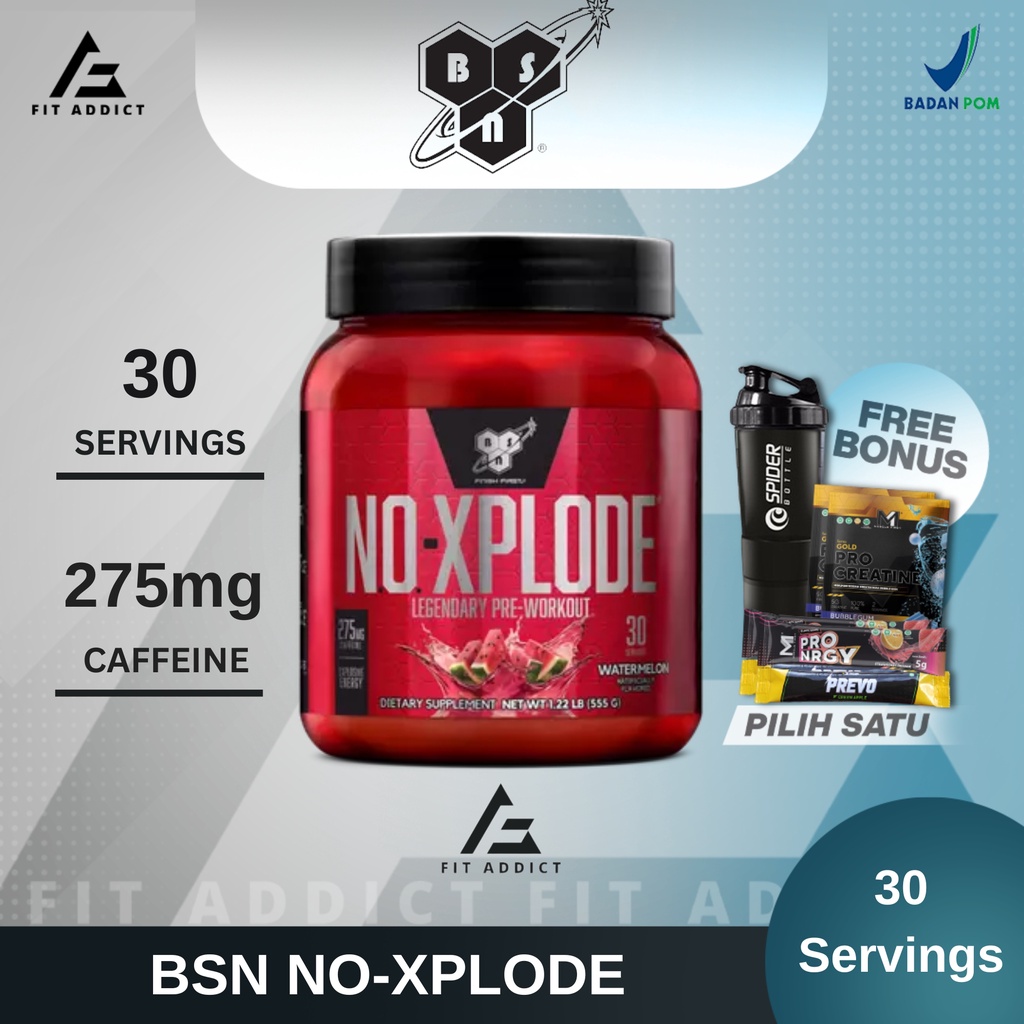 BSN NO Explode 30x N.O Xplode 30 Servings Suplemen Pra-Latihan untuk Energi dan Fokus