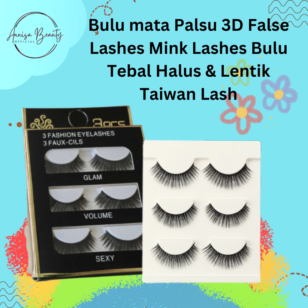 Bulu mata Palsu 3D False Lashes Mink Lashes Bulu Tebal Halus &amp; Lentik Taiwan Lash