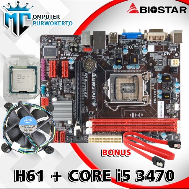 Paket Mainboard Motherboard H61 Intel LGA 1155 + Core I5 3470 + fan