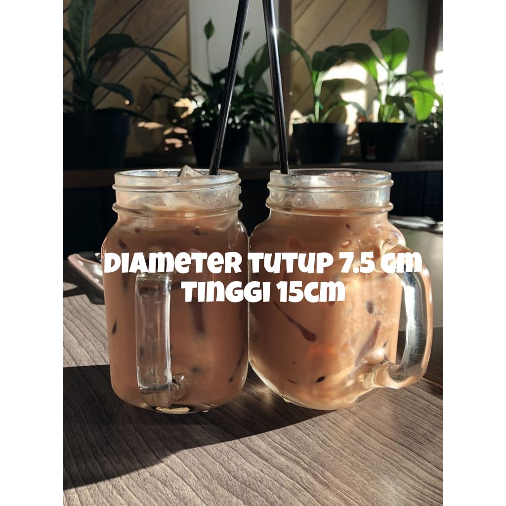 Gelas Jar Kaca / Gelas Teh / Gelas Mug / Drink Jar + Tutup D 7.5 cm