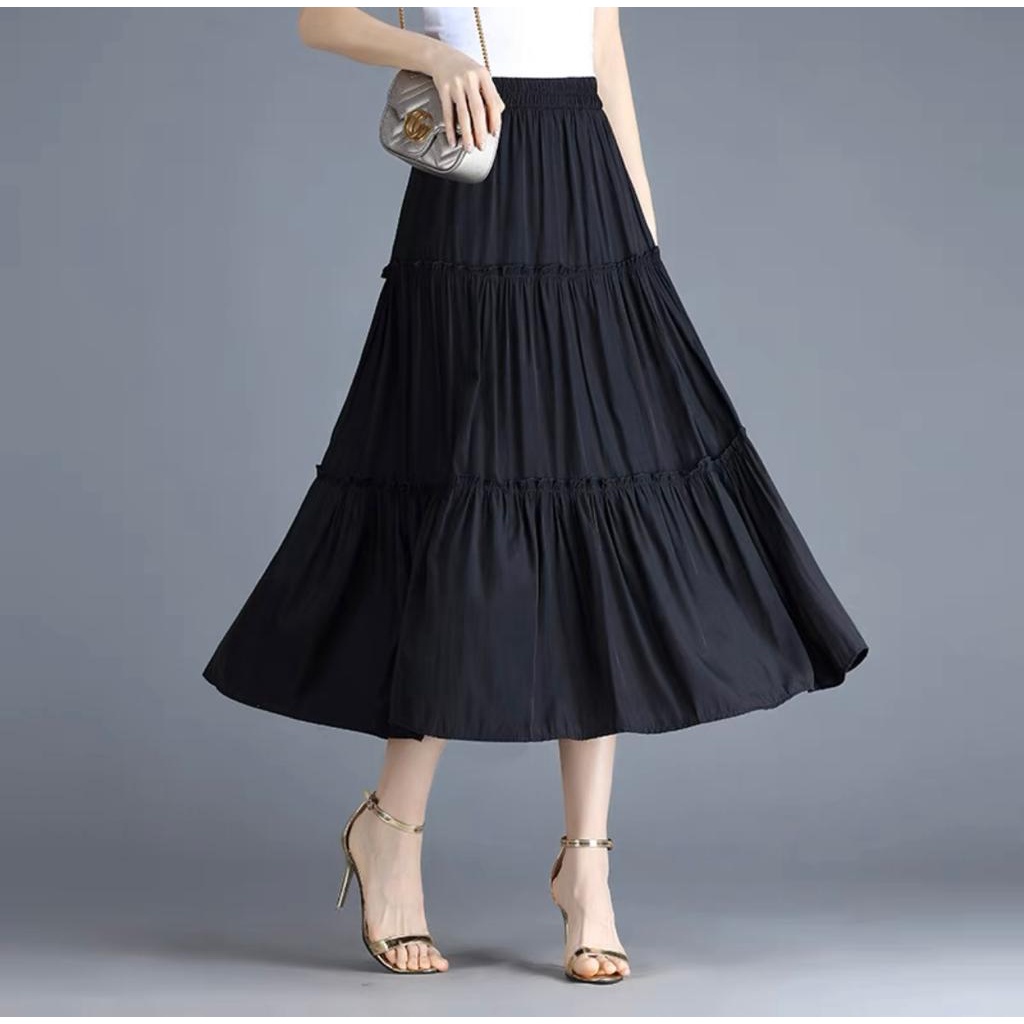 Cherry_ Ruffle Skirt 3 susun / rok panjang wanita / skirt korean style / rok rempel wanita