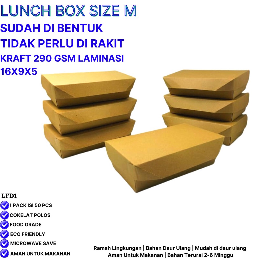 Lunch Box Medium Sudah Terbentuk Tidak Perlu Rakit (LFD1-16X9X5)