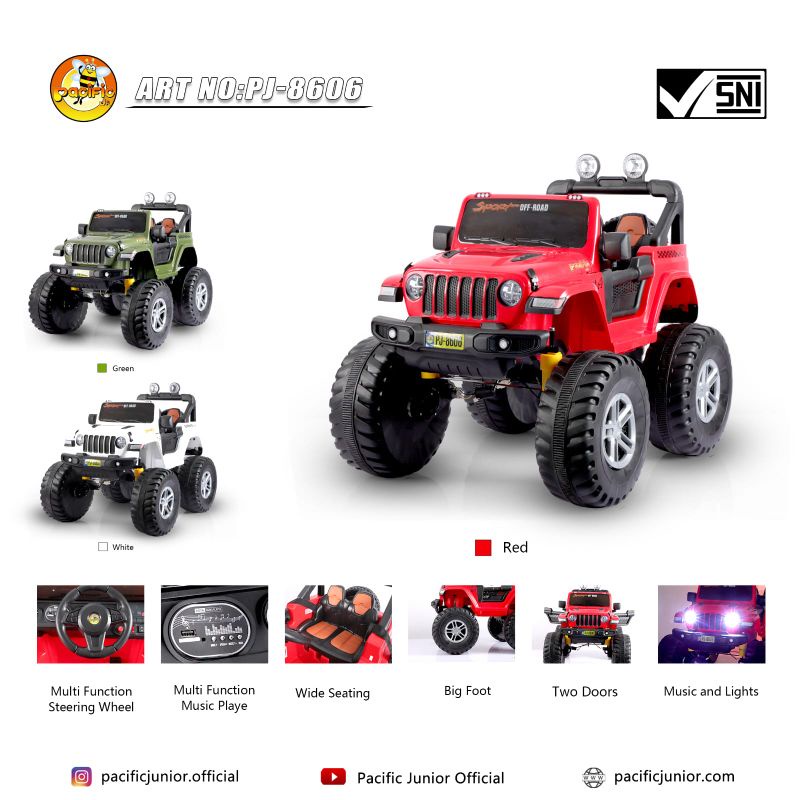 Mobil Aki Pacific PJ-8606 Jeep Big Foot Recharge Car Remote Control