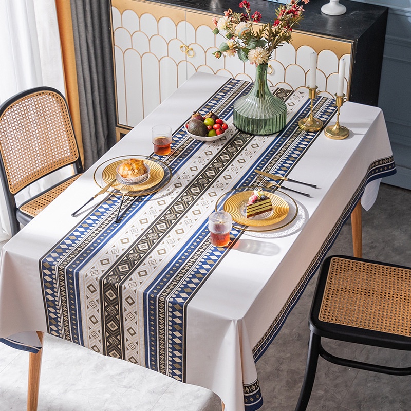 MARKAS88 Premium Taplak Meja Makan 140 x 200cm Waterproof Anti Air Model Bohemian PVC Table Cloth