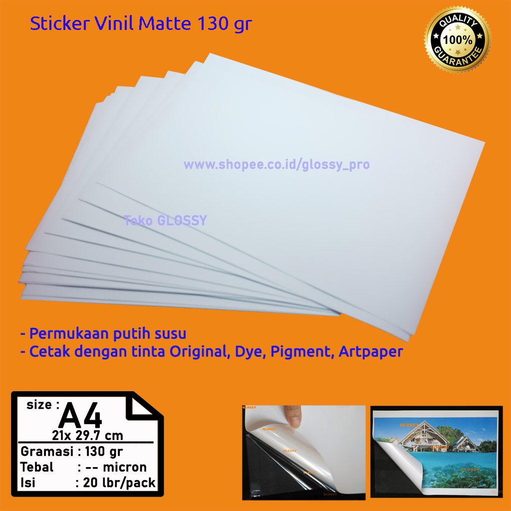 

STICKER VINYL MATTE A4 130 GSM / STIKER VINIL MATTE A4 130 GR