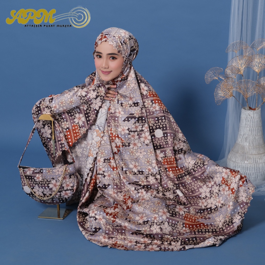 Apm Mukena - Mukena Dewasa Ashlina Bahan Silk Motif 2in1 Laser Cut Muat Tinggi Badan 180cm Berat Badan 90kg Premium