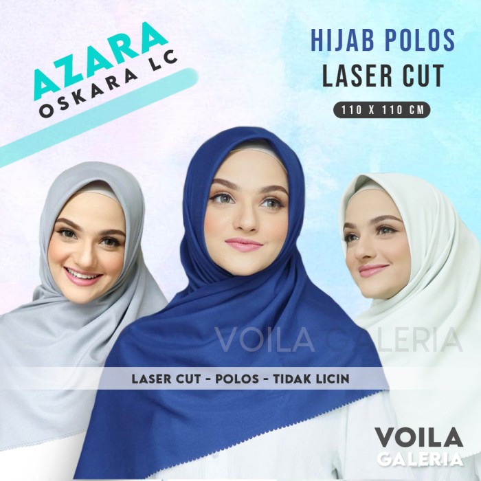 muslim wanita  Hijab Segi Empat Polos Laser Cut Oskara LC Original by Azara Jilbab - Hitam S4F2