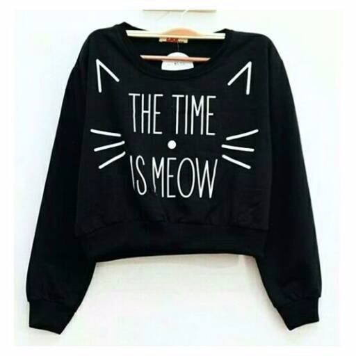 Bess - Sweater Crop Murah / Sweater Crop Wanita THE TIME IS MEOW