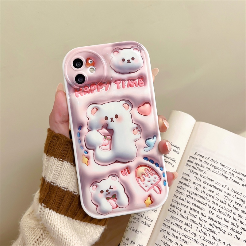 Compatible for iPhone 14 13 12 11 Pro Max X Xr Xs Max Se 2020 iPhone 7 8 7 6 6s Plus New Bubble Phone Case Lovely Bear Air Cushion Casing Lens protection Phone Case Silicone Soft Protective Cover