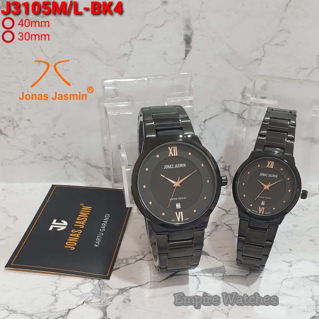 Jam Tangan Couple Jonas Jasmin JJ3105M/L Pria Wanita Cowok Cewek Analog Tanggal Aktif Rantai Stainle