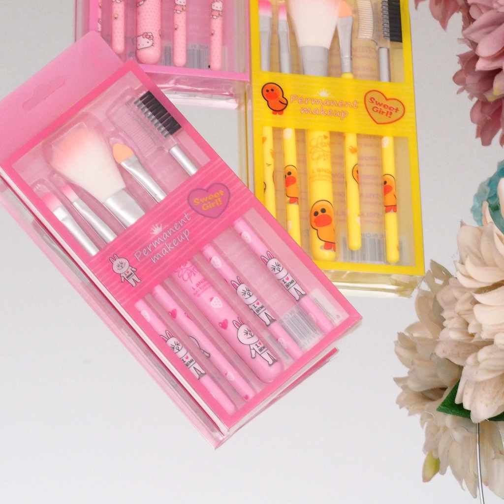 Kuas Make Up Set Isi 5 Pcs Karakter Permanent MakeUp Sweet Girl Kosmetik Brush Bagus