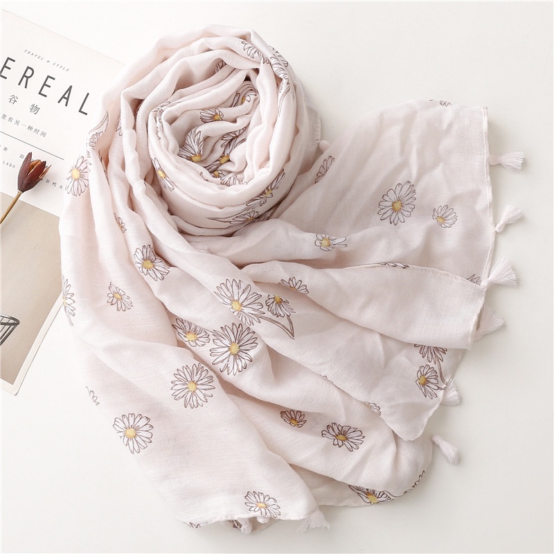 ITSFRIDAY KIYONA Scarf - Premium Pashmina Shawl Selendang Syal Pasmina Hijab Import Motif Etnik Yasmine White Tassel