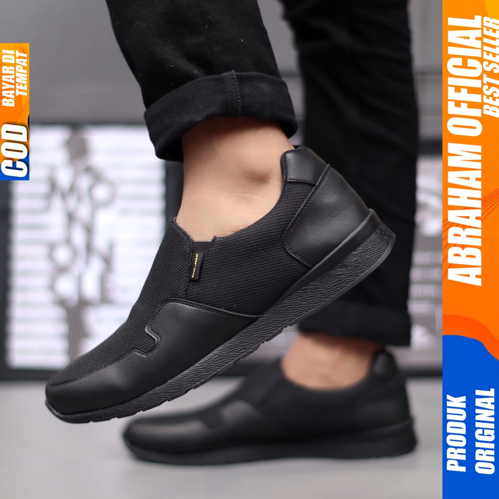 Sepatu Sneakers Pria Casual Hitam Kerja Abraham Paul