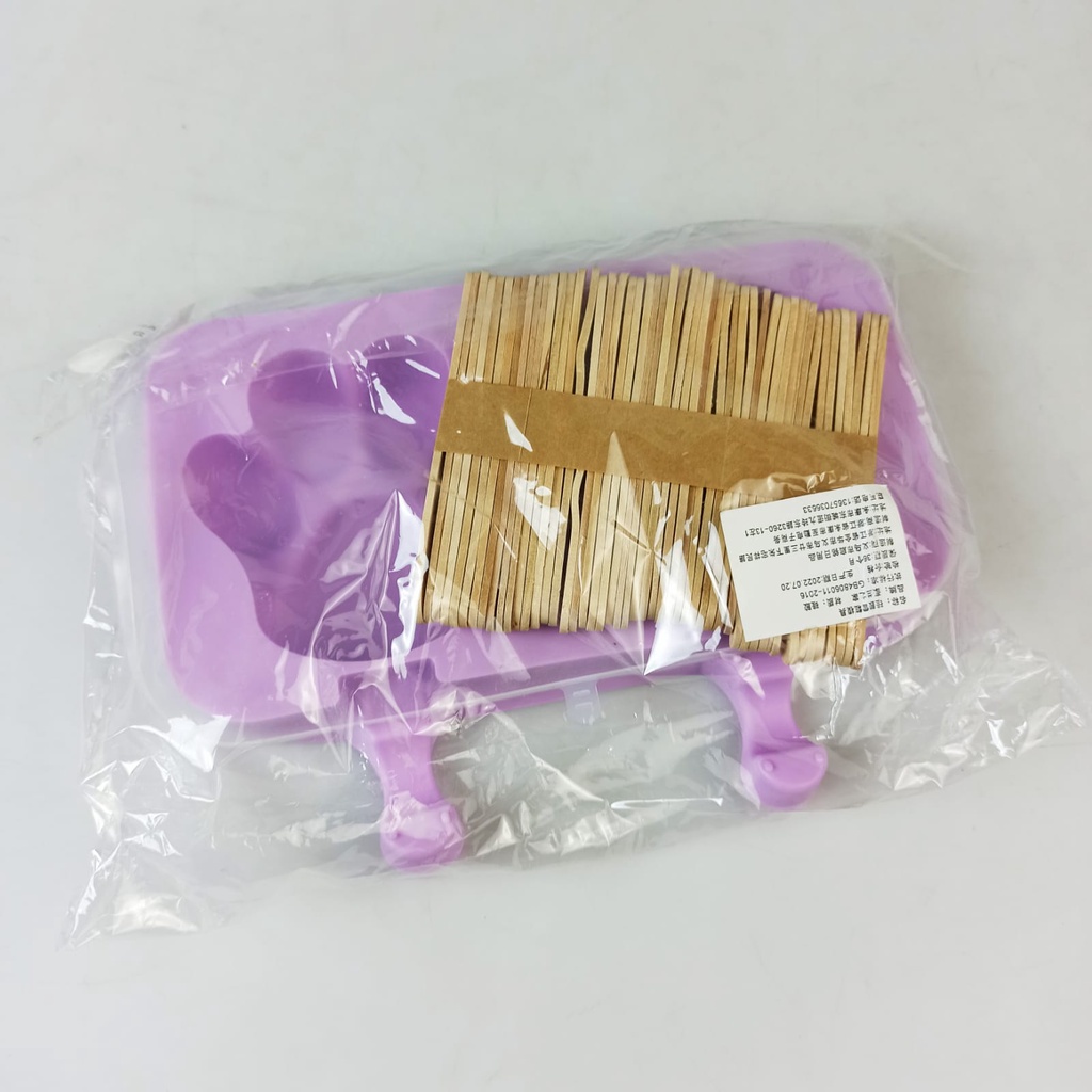 Cetakan Es Krim 2 Hole Silicone Mold Dessert Dog Paw with 50 Sticks - JSC84 - Purple