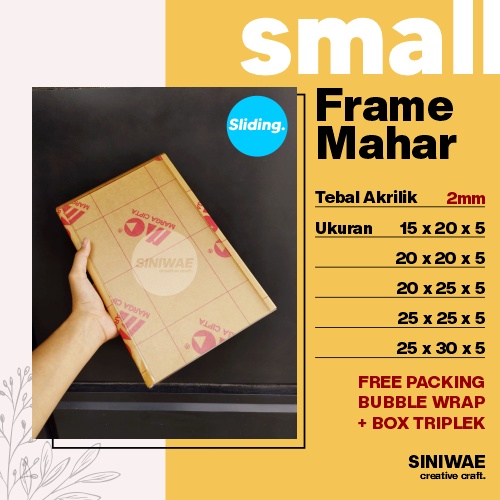 Frame Mahar Akrilik 2mm Model Sleding 15x20 20x20 20x25 25x25 20x30 25x30 Box Acrylic Sliding Tetes Air Bingkai Kecil Kosongan Small