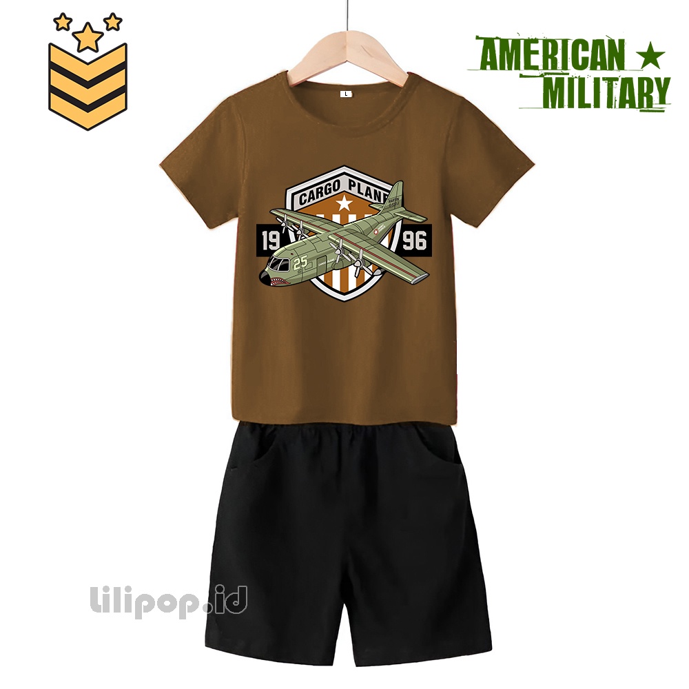 Baju Anak Stelan Kaos 3/4  bomb plane military Cowok Cewek  Usia 2 - 7 Tahun Celana Pendek Harian