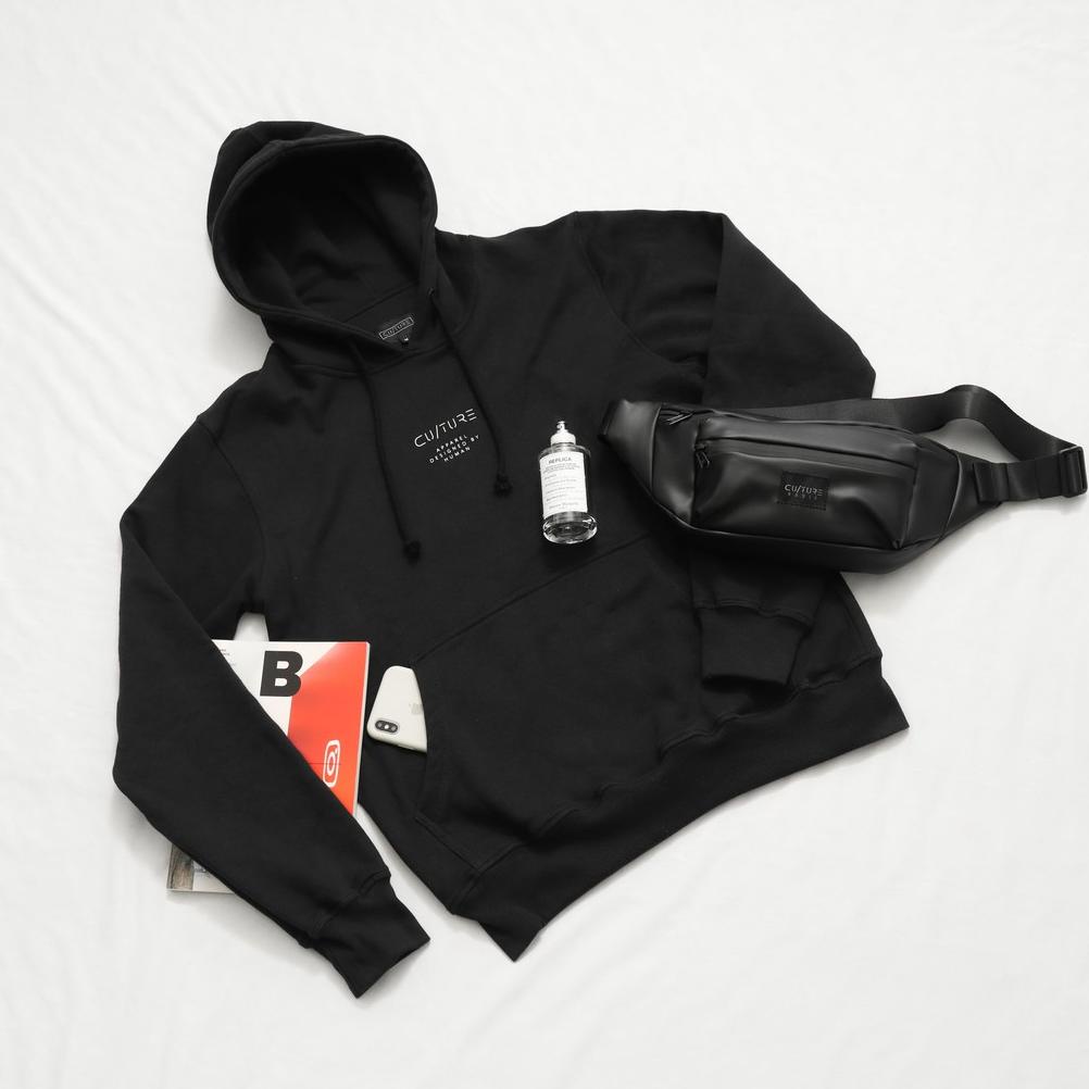BISA COD CULTURE BASIC | HOODIE BLACK BUNDLING (HOODIE + WAISTBAG + DOMPET) PROMO