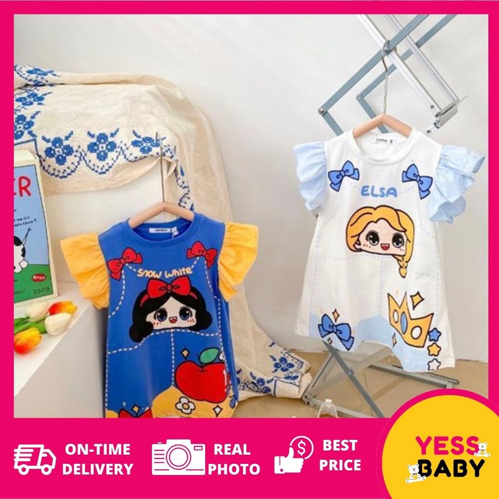 YESSBABY SIZE(90-140)Kaos COCO PRINCESS Dress Anak Perempuan Bayi Putri Kartun Anak Cewek Gaun Berusia 1-7 Tahun Kaos Snow White Frozen Elsa