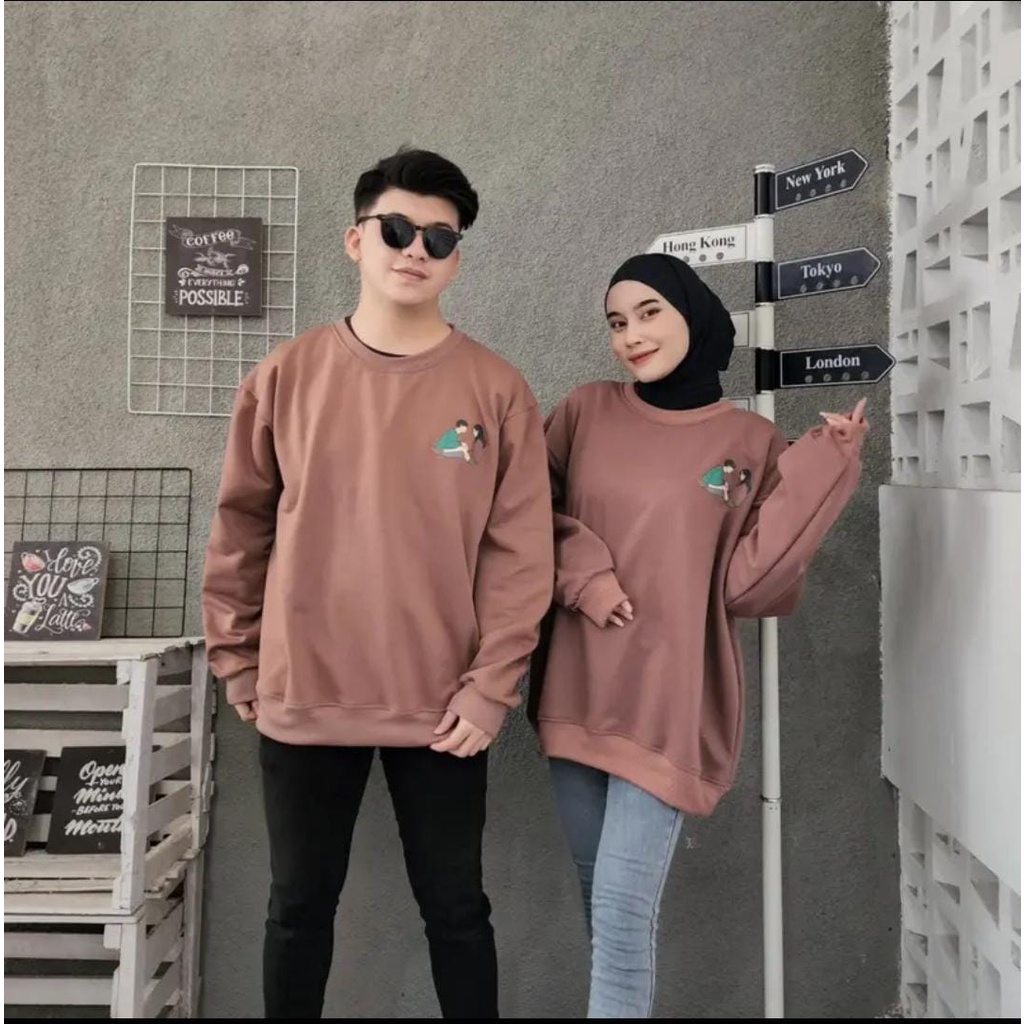 SWEATER COUPLE UNISEX OVERSIZE KOREAN  SWEET / ATASAN SWEATER COUPLE SERIES SIZE XXL FLEECE TEBAL HALUS TERBARU'