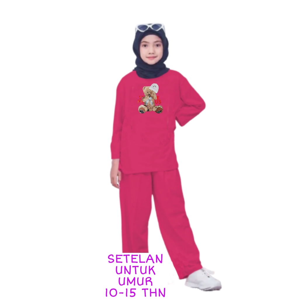 Setelan Anak Perempuan Remaja Bahan Kaos Babyterry Kaos Lengan panjang dan Celana panjang Oversixze XXL 10 11 12 13 14 15 Tahun . One Set Anak Perempuan Terbaru 2023 Viral Stelan Remaja Kekinian Setelan Baju Anak Tanggung Beruang Topi