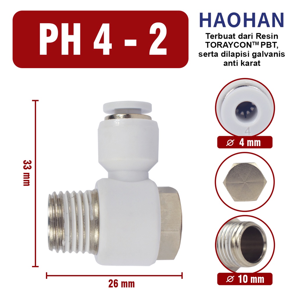 PH PNEUMATIC FITTING Fitting push in pneumatic model elbow