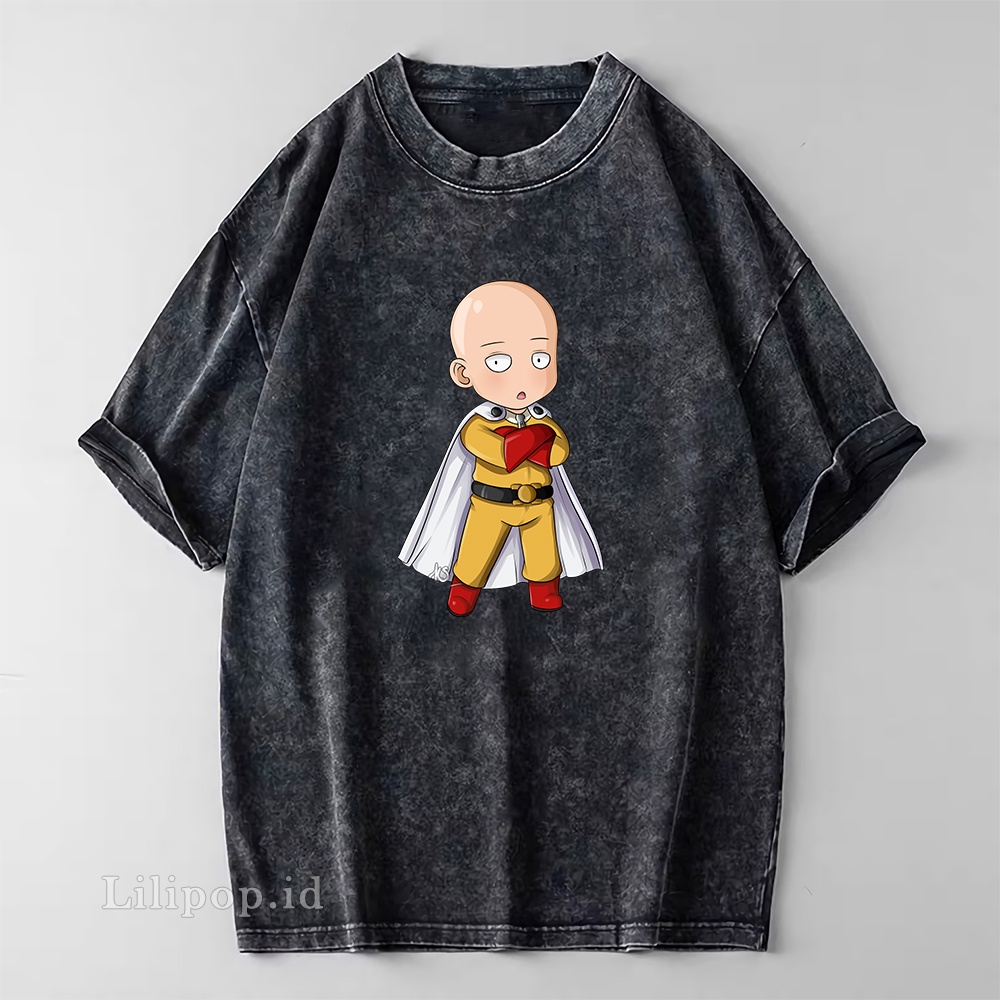 Kaos Baju Wash Tshirt saitama one punch man Pria wanita Stone wash Baju Distro Basic Lengan Pendek unisex