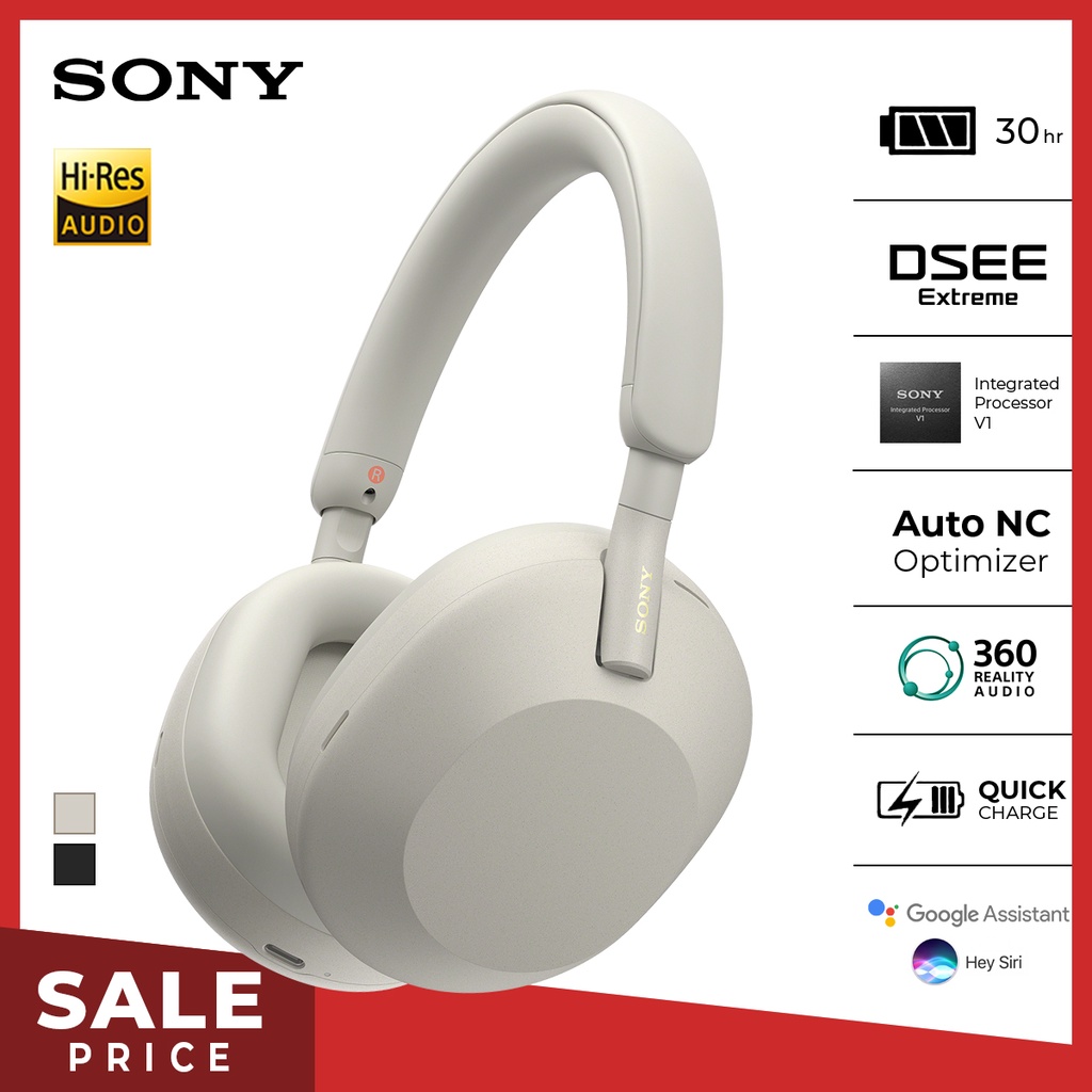 Headset Sony WH-1000XM5 Headphones Wireless Noise Canceling Premium WH1000XM5 WH 1000XM5 - Silver