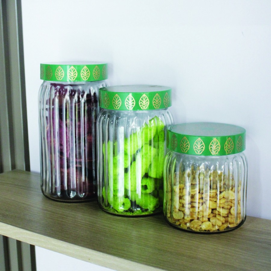 Toples Kue / Toples Snack 1400ml Bahan Kaca - Embossed Emerald