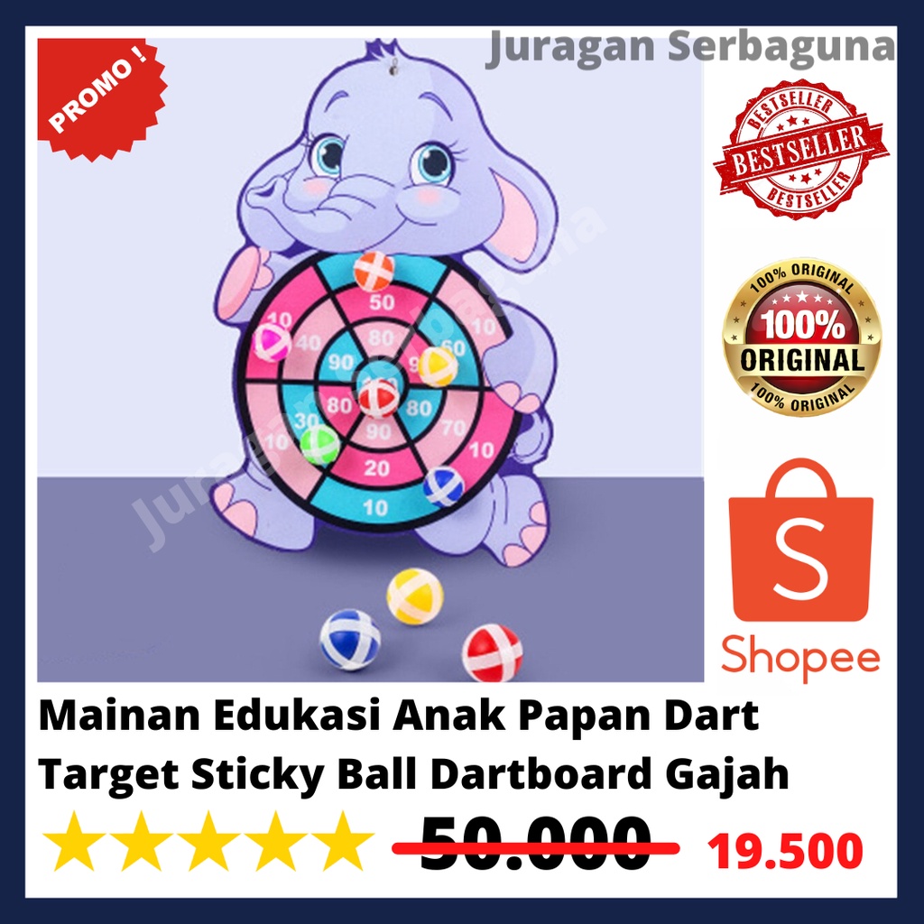 Mainan Edukasi Anak Papan Dart Target Sticky Ball Dartboard Gajah