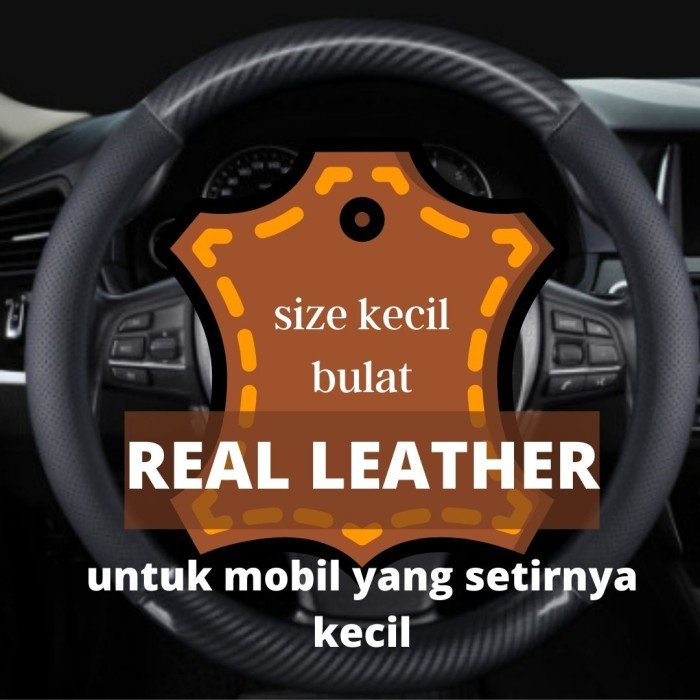 Cover Sarung stir mobil Steer Kulit Sapi Asli+Karbon-Setir Karbon 36cm