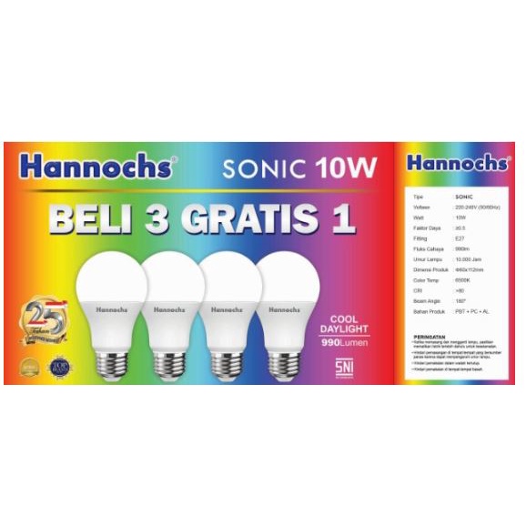 Lampu Led Bohlam Paket Hemat (BELI 3 GRATIS 1) HANNOCHS SONIC 6w / 10w / 13w Watt ORIGINAL