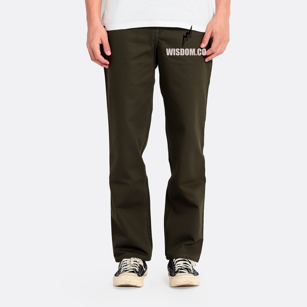 WISDOM Chino Pants Straight Canvas Walker Non Stretch - hijau army