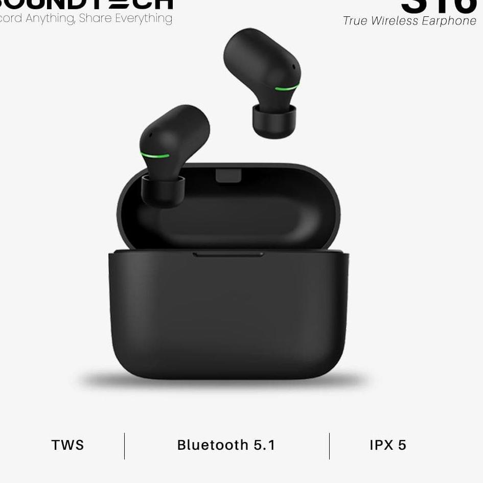 ✿ SOUNDTECH S16 TWS Wireless Earphone Bluetooth 5.1 Touch - Black ✽