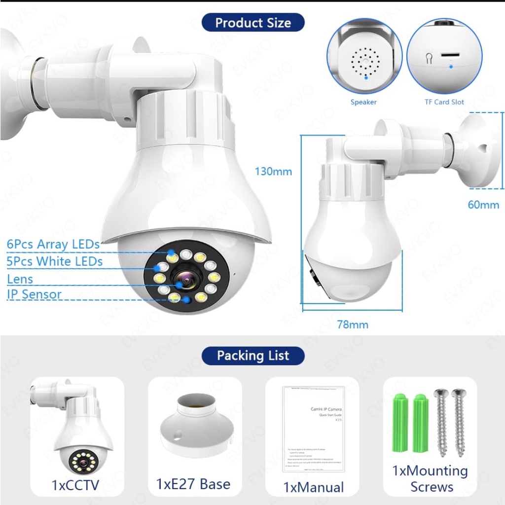 CCTV E28 Buld Wireless V380 PRO Auto Tracking 360 WIFI Ip Camera