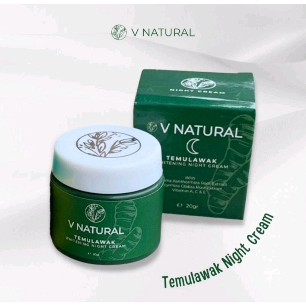 V NATURAL TEMULAWAK NIGHT CREAM / KRIM WAJAH WHITENING 20GRAM