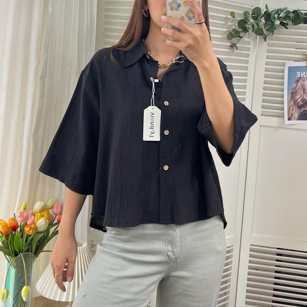 Blouse Wanita Linen Lengan Panjang / Kemeja Casual Korea 134